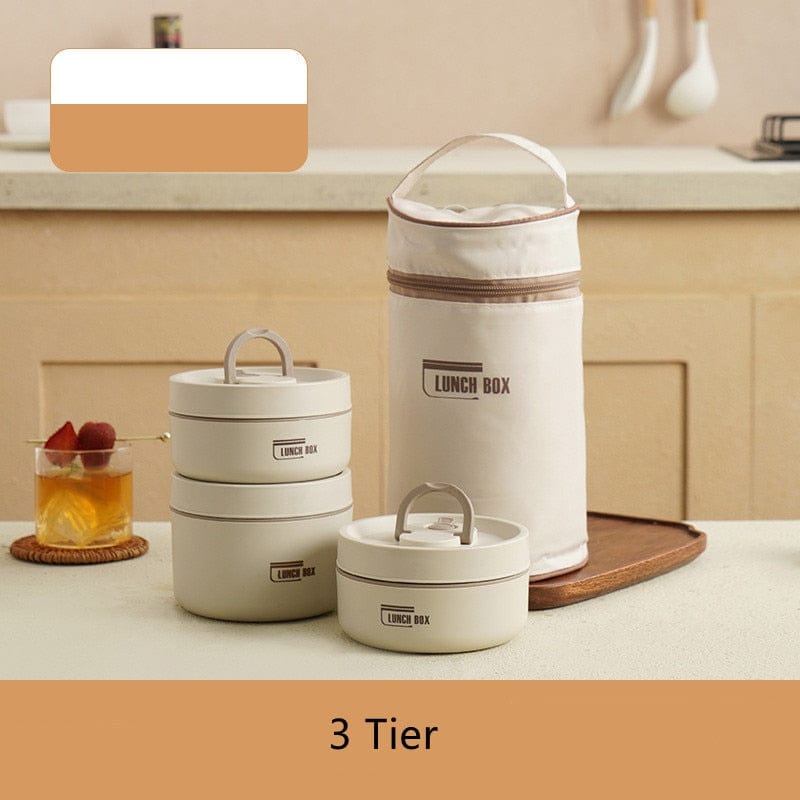 Stainless Steel Thermal Insulated Lunch Box 3 - Tier Stackable 43oz BPA - Free Vacuum Bento Box Lunch Bag - GiftWave.co