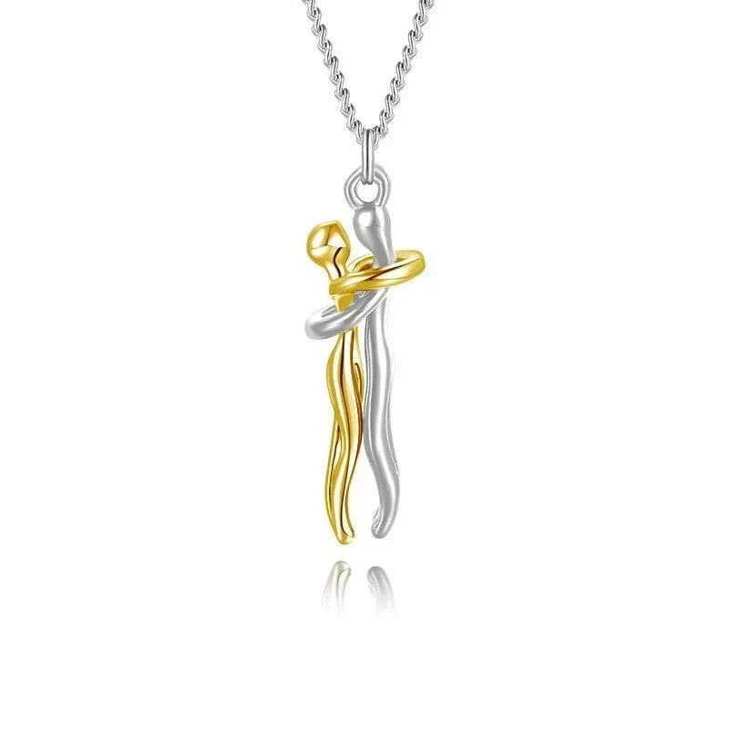 Sterling Silver Couple Hug Necklace - Best Romantic Jewelry Gift - GiftWave.co