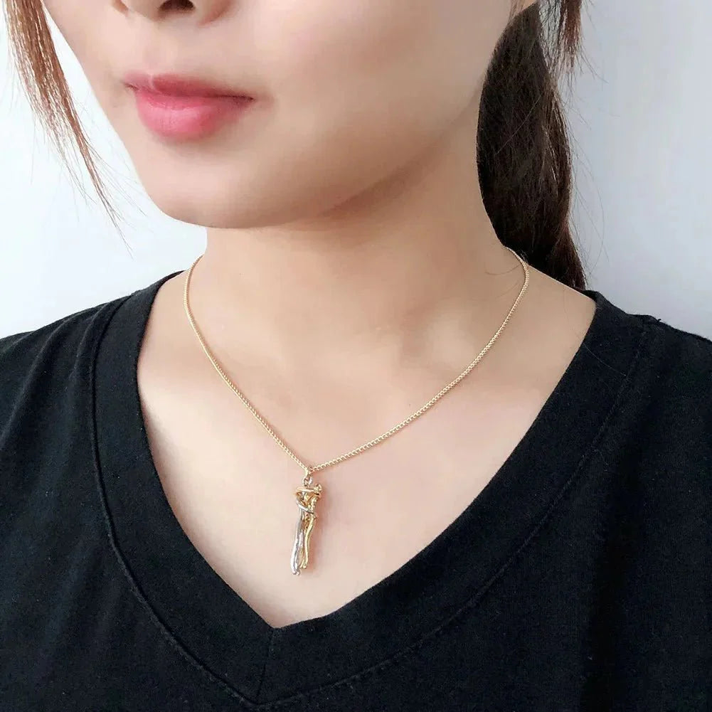 Sterling Silver Couple Hug Necklace - Best Romantic Jewelry Gift - GiftWave.co