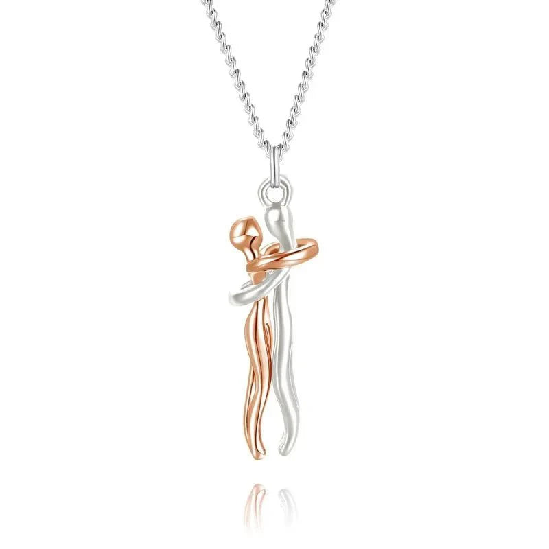 Sterling Silver Couple Hug Necklace - Best Romantic Jewelry Gift - GiftWave.co