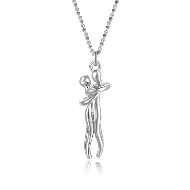 Sterling Silver Couple Hug Necklace - Best Romantic Jewelry Gift - GiftWave.co