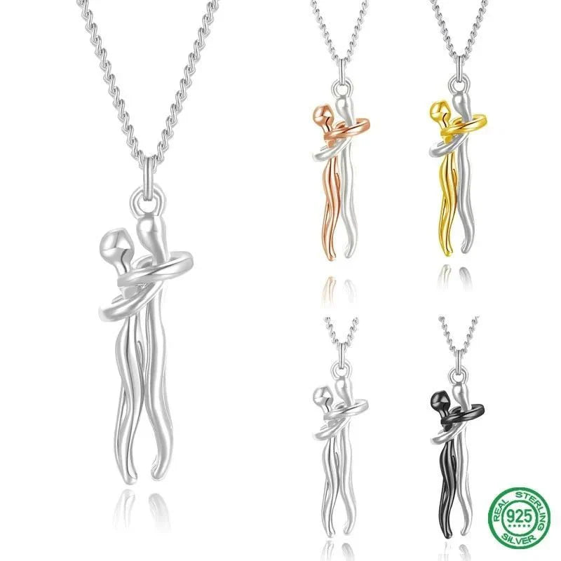 Sterling Silver Couple Hug Necklace - Best Romantic Jewelry Gift - GiftWave.co