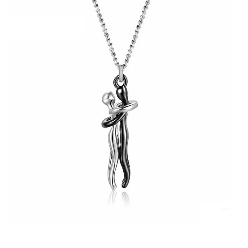 Sterling Silver Couple Hug Necklace - Best Romantic Jewelry Gift - GiftWave.co