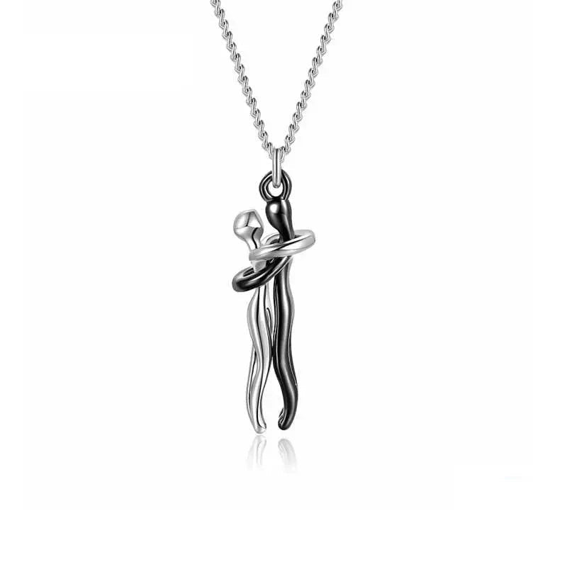 Sterling Silver Couple Hug Necklace - Best Romantic Jewelry Gift - Damsona
