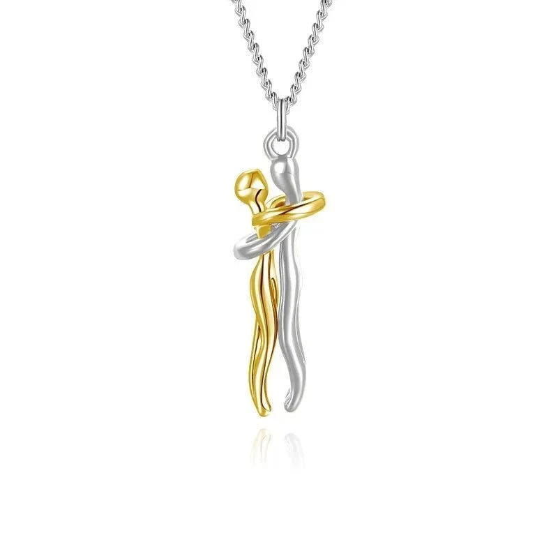 Sterling Silver Couple Hug Necklace - Best Romantic Jewelry Gift - Damsona