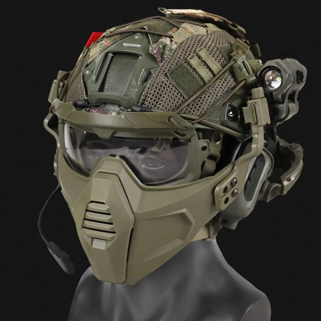 Tactical Airsoft Noise Reduction Military Headphones Night Vision Helmet Set with Flashlight - Damsona