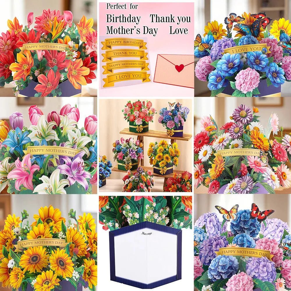 Thoughtful 3D Pop-Up Flower Bouquet Card - Forever Floral Greeting Set - Damsona