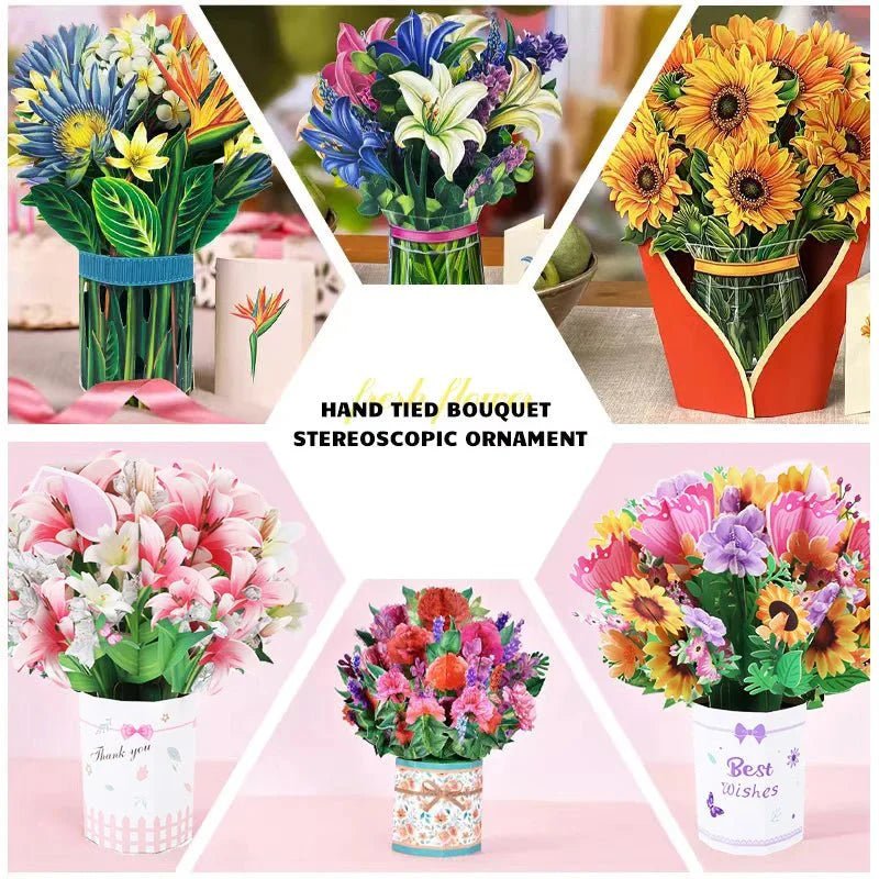 Thoughtful 3D Pop-Up Flower Bouquet Card - Forever Floral Greeting Set - Damsona