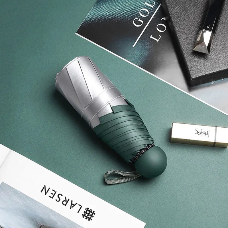 Titanium Silver 8 Ribs Pocket Mini Umbrella: Anti - UV Sun Umbrella, UPF Protection - GiftWave.co