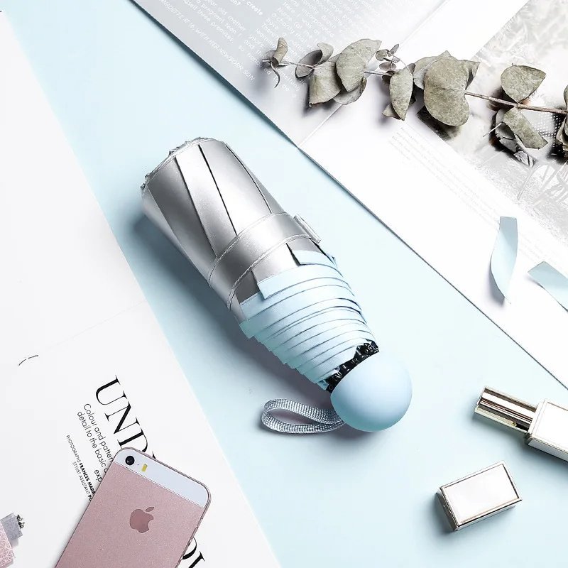 Titanium Silver 8 Ribs Pocket Mini Umbrella: Anti - UV Sun Umbrella, UPF Protection - GiftWave.co