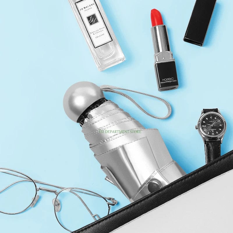 Titanium Silver 8 Ribs Pocket Mini Umbrella: Anti - UV Sun Umbrella, UPF Protection - GiftWave.co