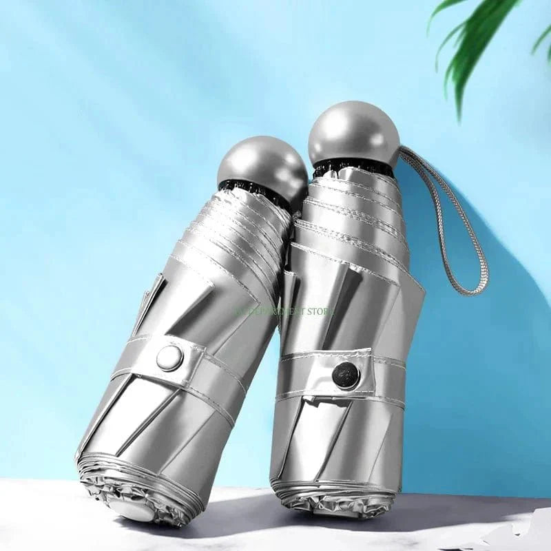 Titanium Silver 8 Ribs Pocket Mini Umbrella: Anti - UV Sun Umbrella, UPF Protection - GiftWave.co