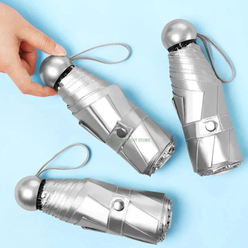 Titanium Silver 8 Ribs Pocket Mini Umbrella: Anti - UV Sun Umbrella, UPF Protection - GiftWave.co