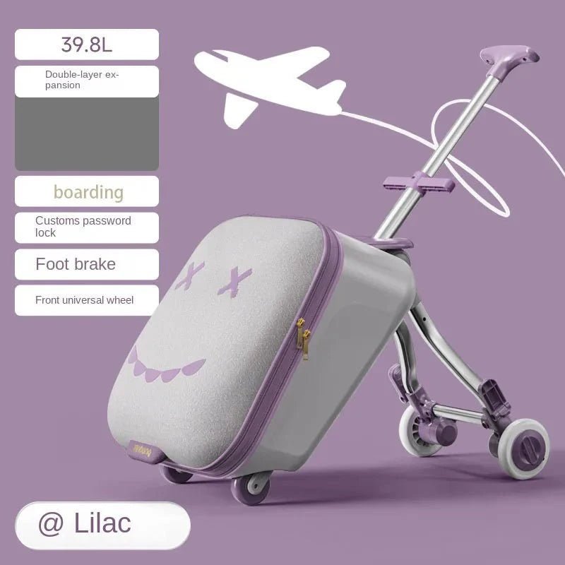 TravelTrek: Foldable Ride-On Trolley Luggage with Brake Wheels for Kids - Damsona