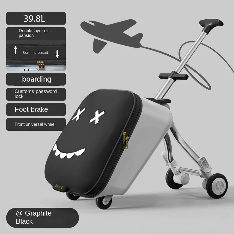 TravelTrek: Foldable Ride-On Trolley Luggage with Brake Wheels for Kids - Damsona