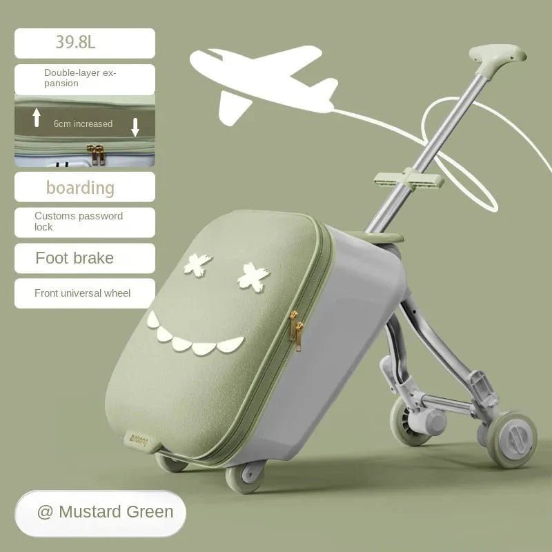TravelTrek: Foldable Ride-On Trolley Luggage with Brake Wheels for Kids - Damsona