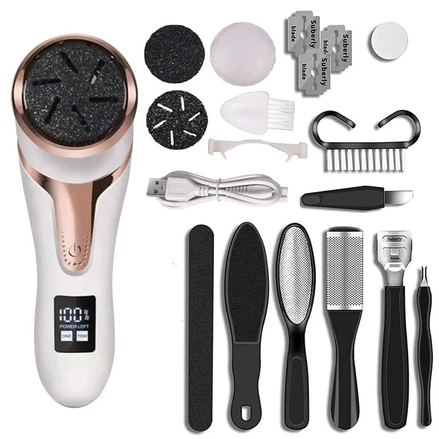 Professional Electric Foot Callus Remover – 3 Roller Heads, 2 - Speed, IPX6 Waterproof, USB Rechargeable - GiftWave.co