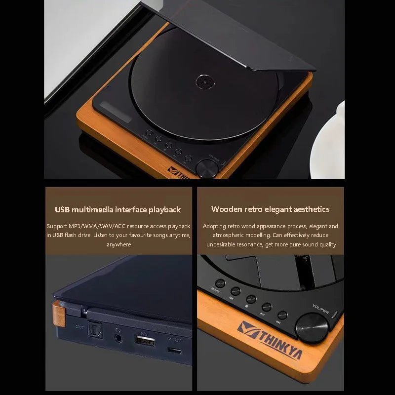 Wooden HiFi CD Player Bluetooth 5.1 SPDIF Optical USB Lossless Retro Desktop Audio No Speaker Remote - Damsona