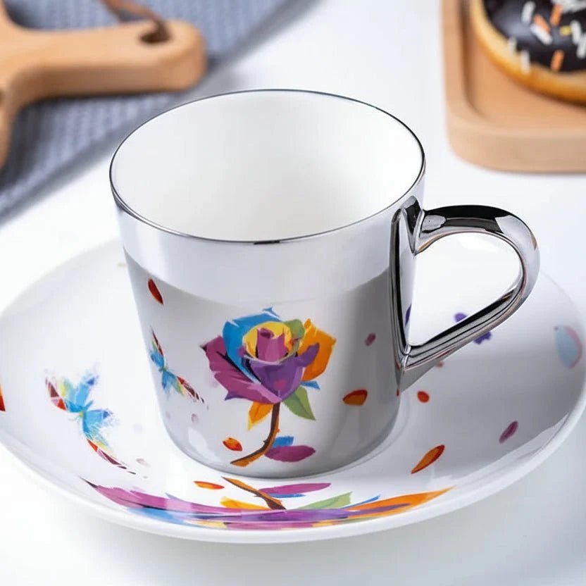 ZenSands Nordic Picasso Lion Mirror Cup Saucer Set Anamorphic Porcelain Illusion Coffee Cup Gift - Damsona