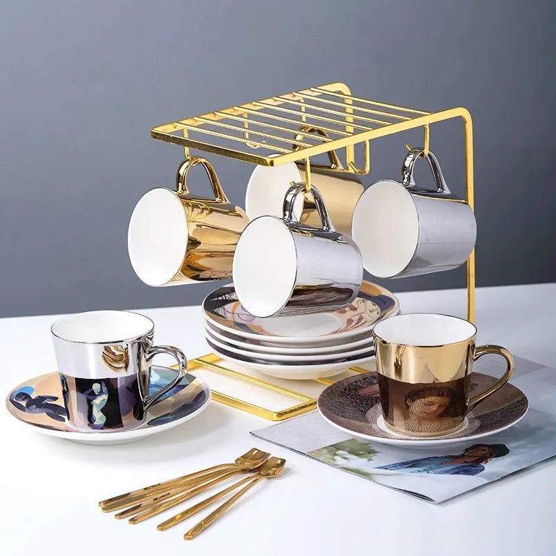 ZenSands Nordic Picasso Lion Mirror Cup Saucer Set Anamorphic Porcelain Illusion Coffee Cup Gift - Damsona