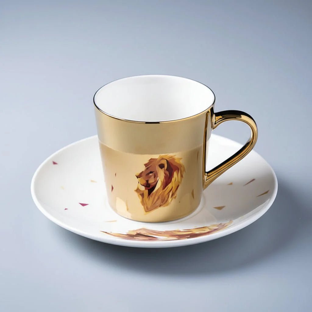 ZenSands Nordic Picasso Lion Mirror Cup Saucer Set Anamorphic Porcelain Illusion Coffee Cup Gift - Damsona