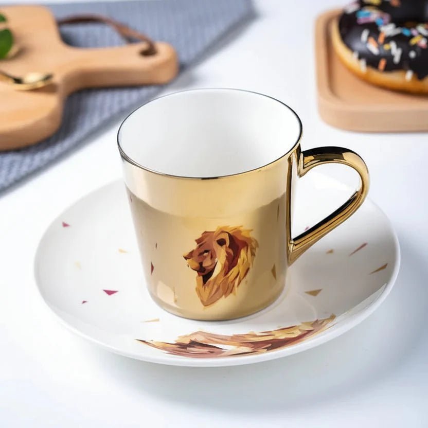 ZenSands Nordic Picasso Lion Mirror Cup Saucer Set Anamorphic Porcelain Illusion Coffee Cup Gift - Damsona