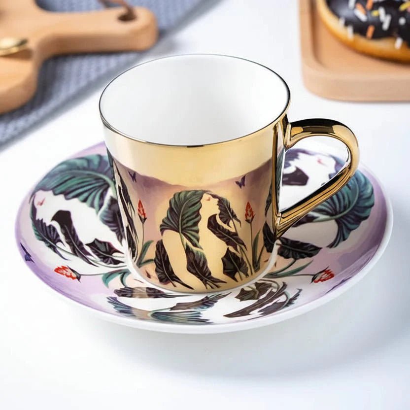 ZenSands Nordic Picasso Lion Mirror Cup Saucer Set Anamorphic Porcelain Illusion Coffee Cup Gift - Damsona