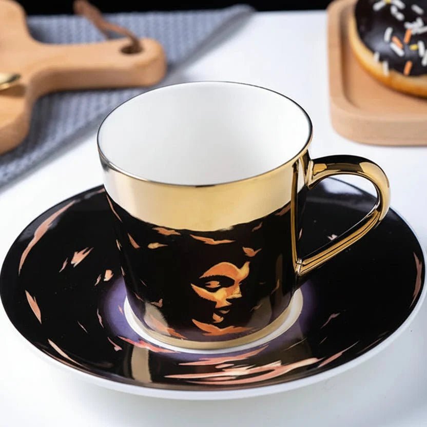 ZenSands Nordic Picasso Lion Mirror Cup Saucer Set Anamorphic Porcelain Illusion Coffee Cup Gift - Damsona