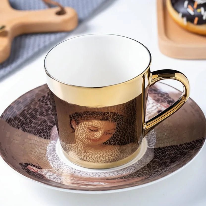ZenSands Nordic Picasso Lion Mirror Cup Saucer Set Anamorphic Porcelain Illusion Coffee Cup Gift - Damsona