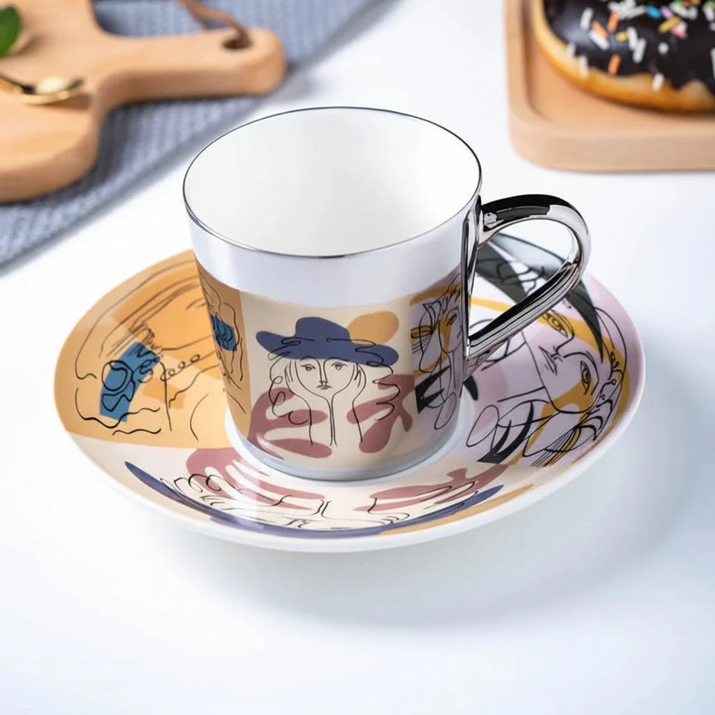 ZenSands Nordic Picasso Lion Mirror Cup Saucer Set Anamorphic Porcelain Illusion Coffee Cup Gift - Damsona
