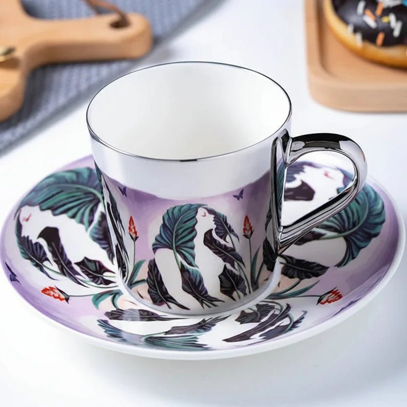 ZenSands Nordic Picasso Lion Mirror Cup Saucer Set Anamorphic Porcelain Illusion Coffee Cup Gift - Damsona
