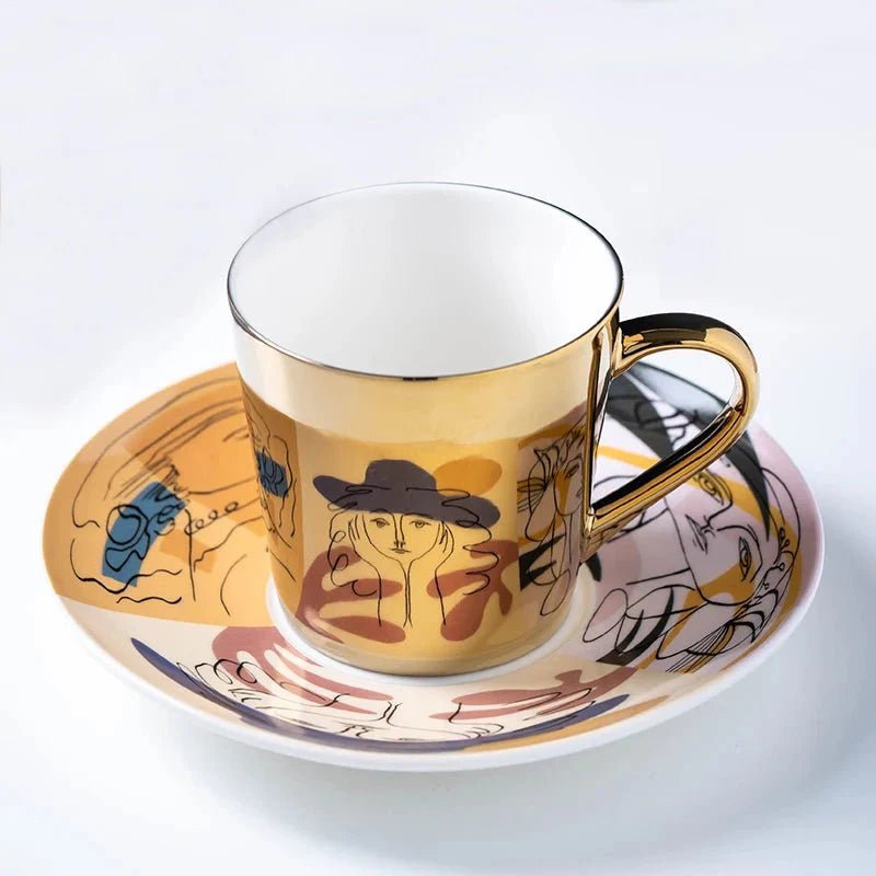 ZenSands Nordic Picasso Lion Mirror Cup Saucer Set Anamorphic Porcelain Illusion Coffee Cup Gift - Damsona